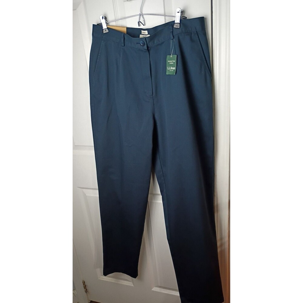 LL Bean Woman 14MT Blue Pleated Khaki Pants Straight Pocket office casual norm